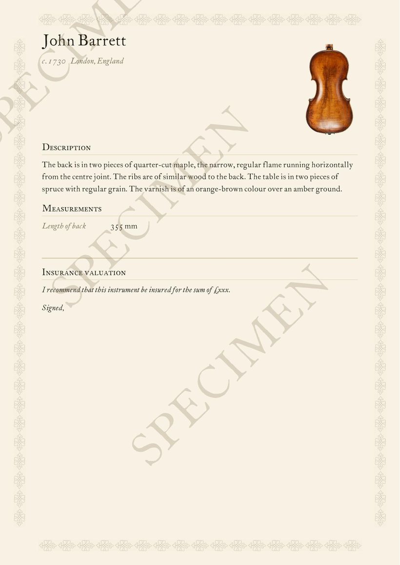 A specimen Fiddle ID insurance certificate